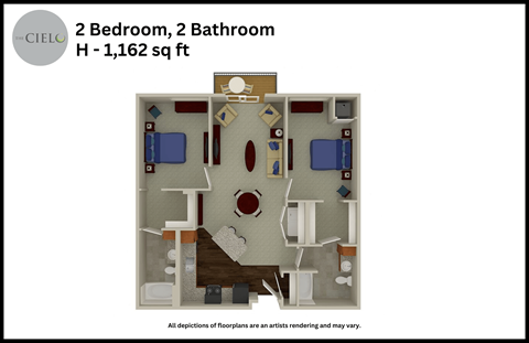 a floor plan of a 2 bedroom 2 bathroom h 1128 sq ft